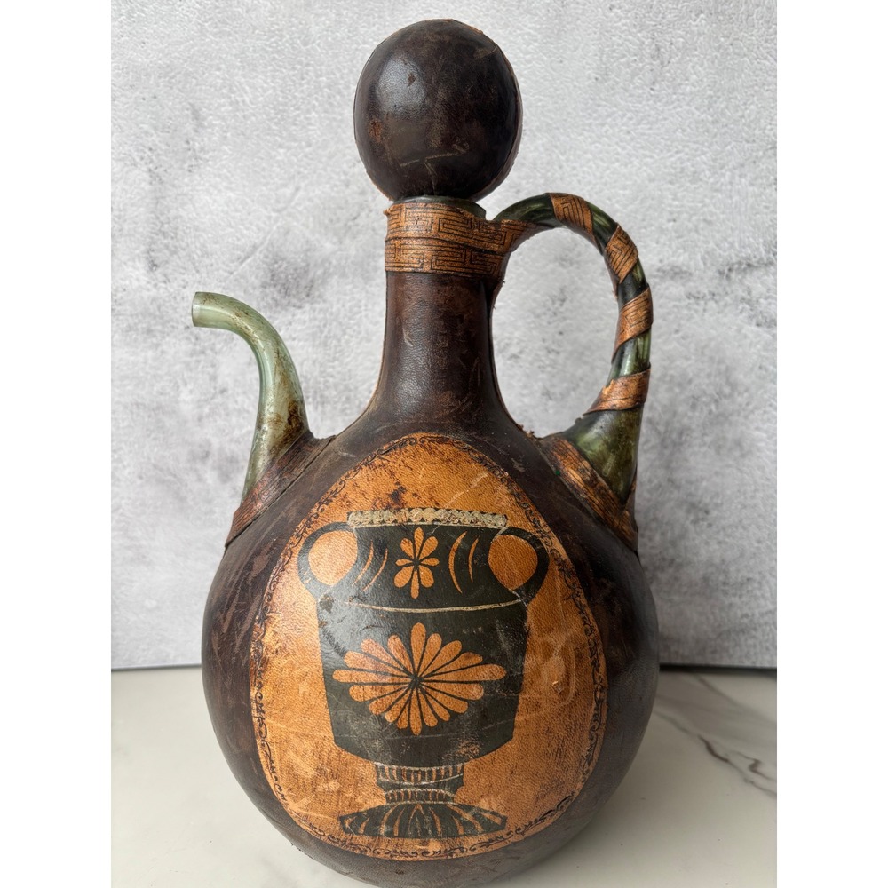 Vintage Leather Wrapped Glass Decanter Spanish Wine Bottle EMPTY